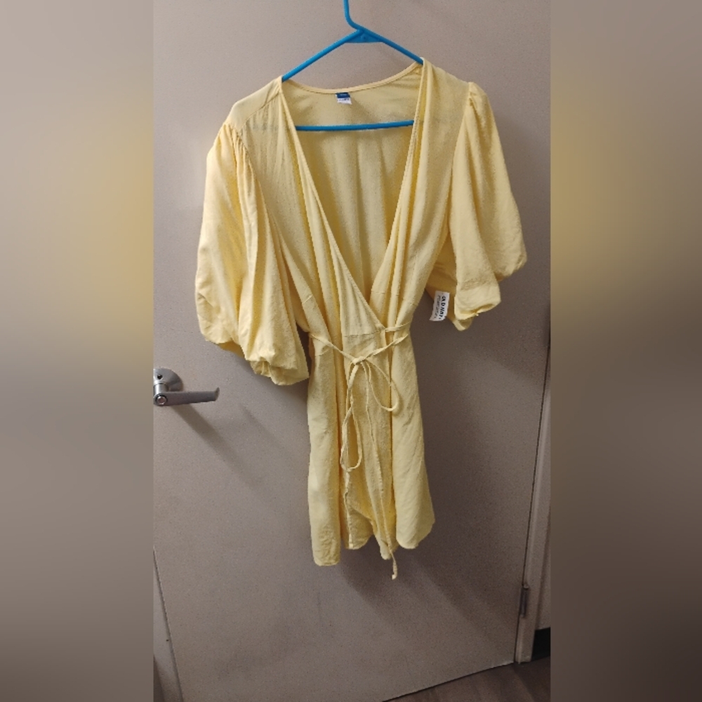 NWT Old Navy Womens Linen Blend Puff Sleeve Wrap Dress